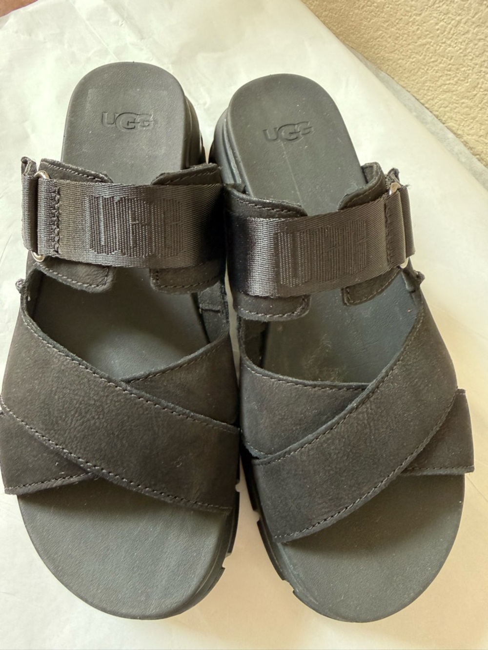 UGG Ashton Slide Platform Sandals Black Suede Size 9 EUC - Picture 4 of 14